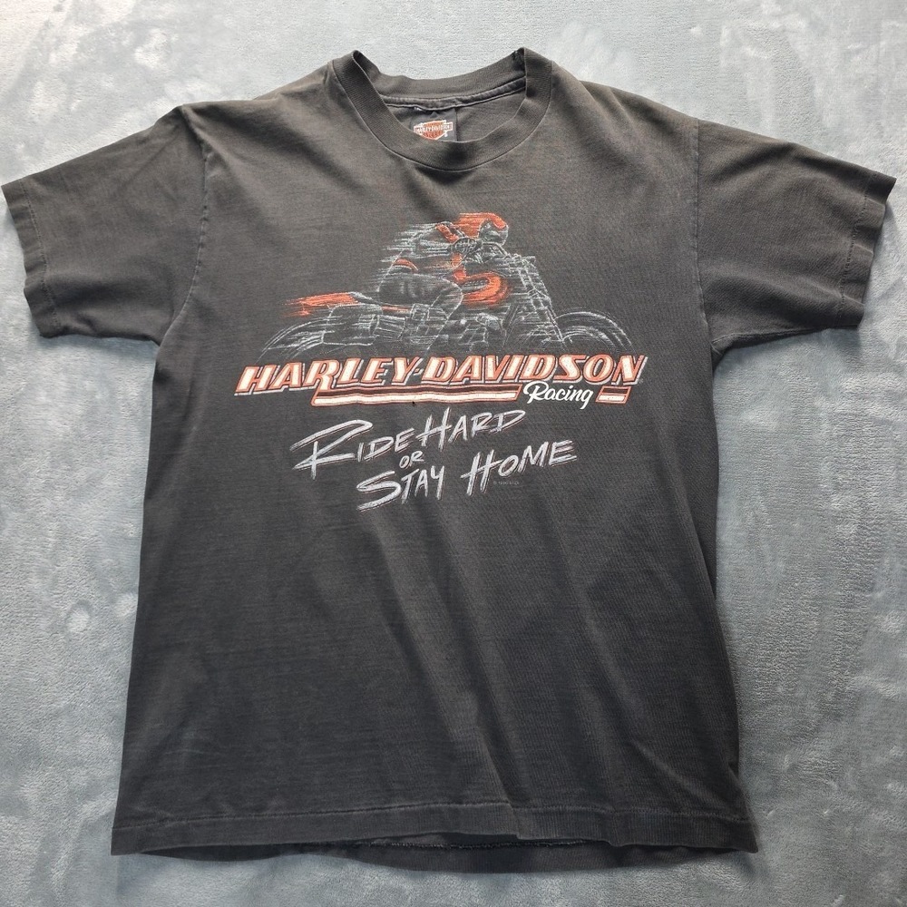 Vintage Harley-Davidson Racing‎ Ride Hard Or Stay Home Single Stitch 1996 Size M